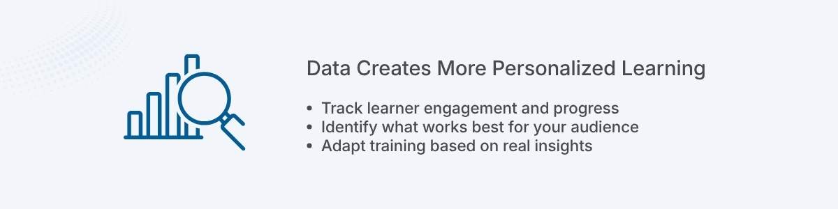 Data Creates More Personalized Learning Track learner engagement and progress Identify what works best for your audience Adapt training based on real insights