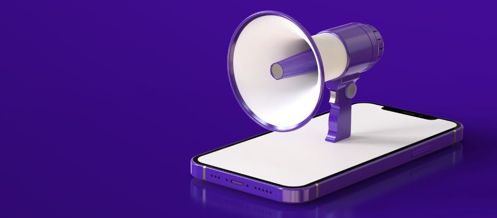 A megaphone attached to a phone implies marketing.