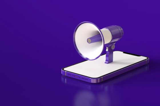 A megaphone attached to a phone implies marketing.